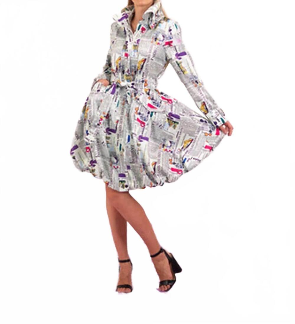 NEW SAMUEL DONG prints bubble coat midi dress in navy white